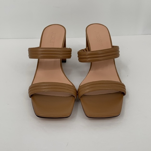 J Crew Evelyn double strap heels shoe tan leather square toe slide sandal new 10 - Picture 3 of 7